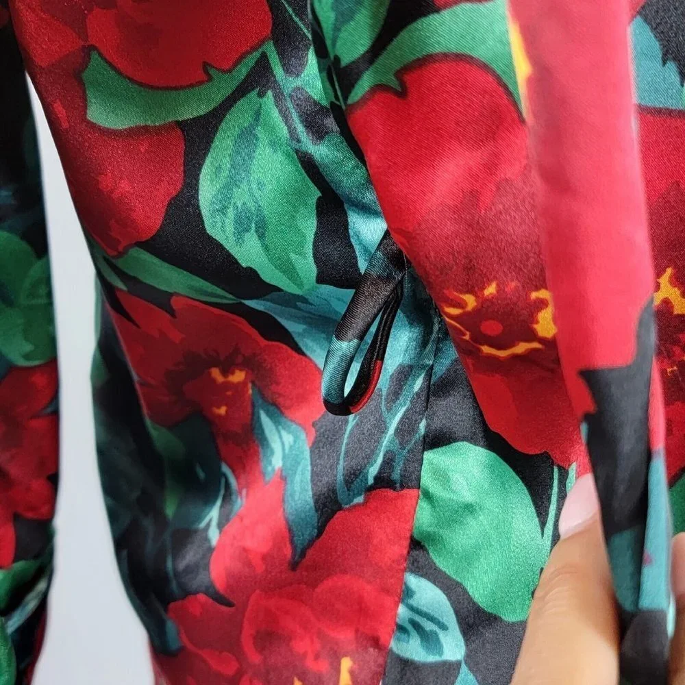 Vintage Victorias Secret Kimono Womens OS Red Floral Satin Robe Y2K 90s Romantic - Picture 12 of 13